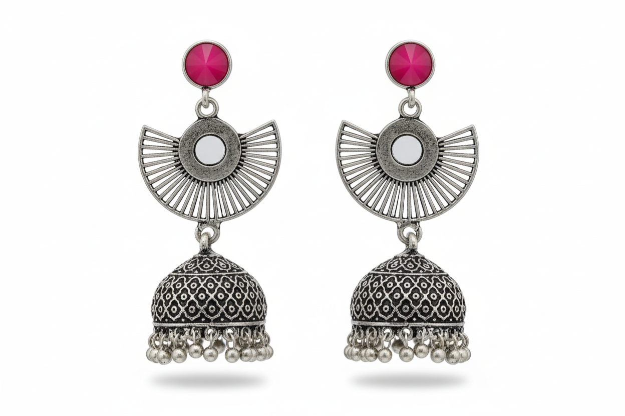 Jazz and Sizzle Moody Glamour Oxidised Silver Jhumka Earrings