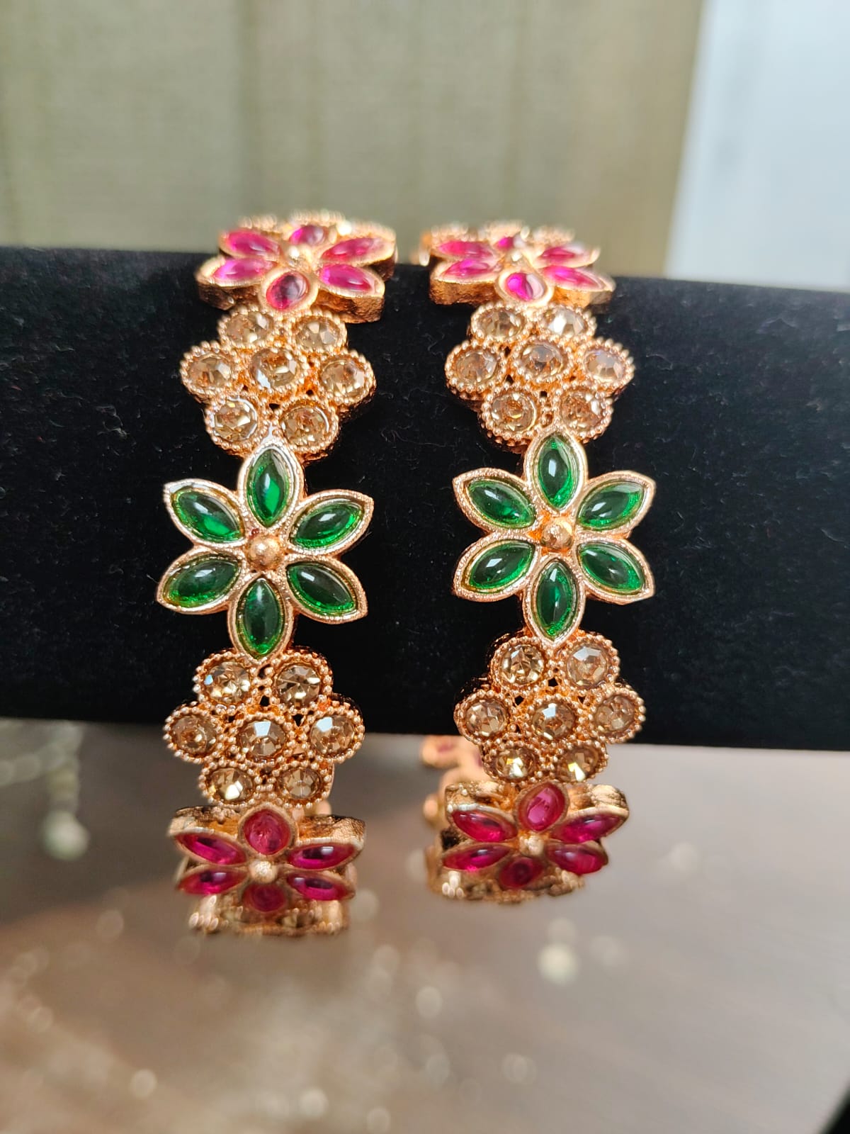 Jazz And Sizzle Set Of 2 Gold Plated Artificial Stone Studded & Pearl Beaded Bangles