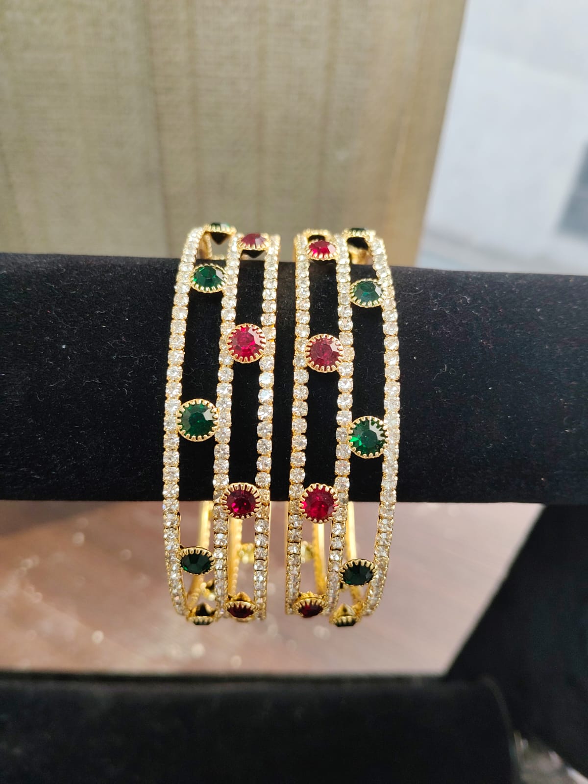 Jazz And Sizzle Set Of 2 Gold Plated Artificial Stone Studded & Pearl Beaded Bangles