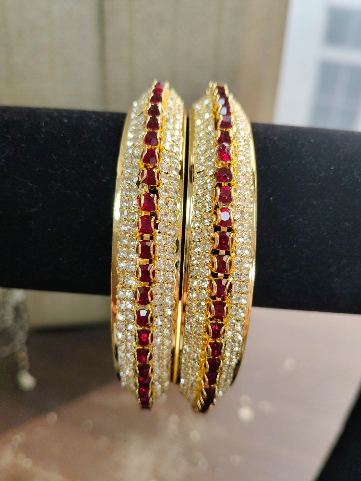 Jazz And Sizzle Set Of 1 Gold Plated Artificial Stone Studded & Pearl Beaded Bangles