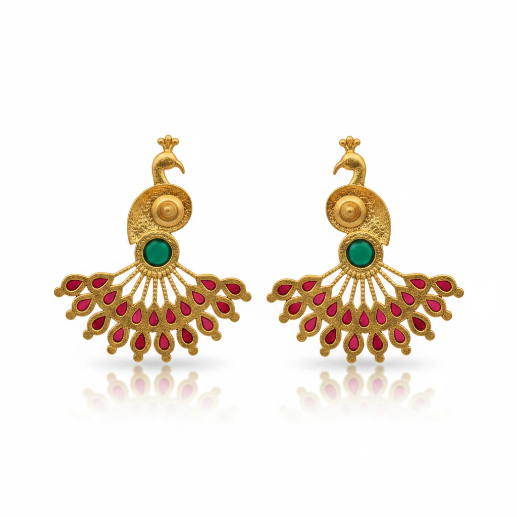 Jazz and sizzle Gold Plated Peacock Shaped Artificial Stone Studded Drop Earrings
