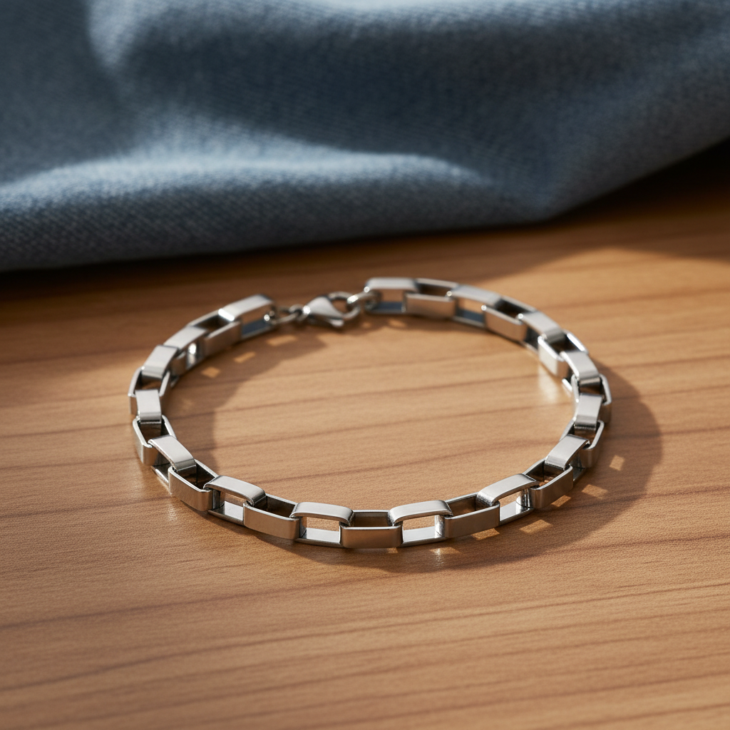 Jazz And Sizzle Men Silver Plated Stainless Steel Minimal Link Chain Bracelet