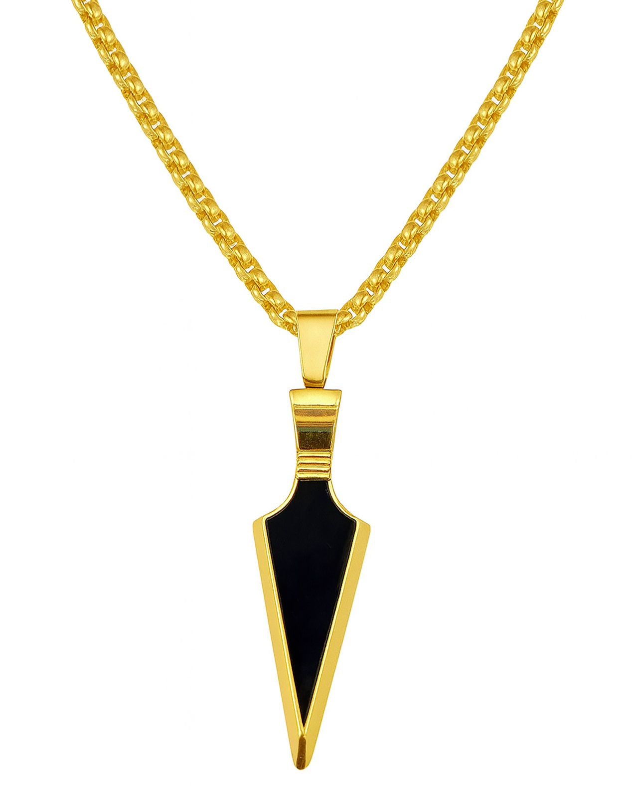 Jazz And Sizzle Arrow Head With Black Stone Pendant & Box Chain Gold-plated Stainless Steel Pendant Set