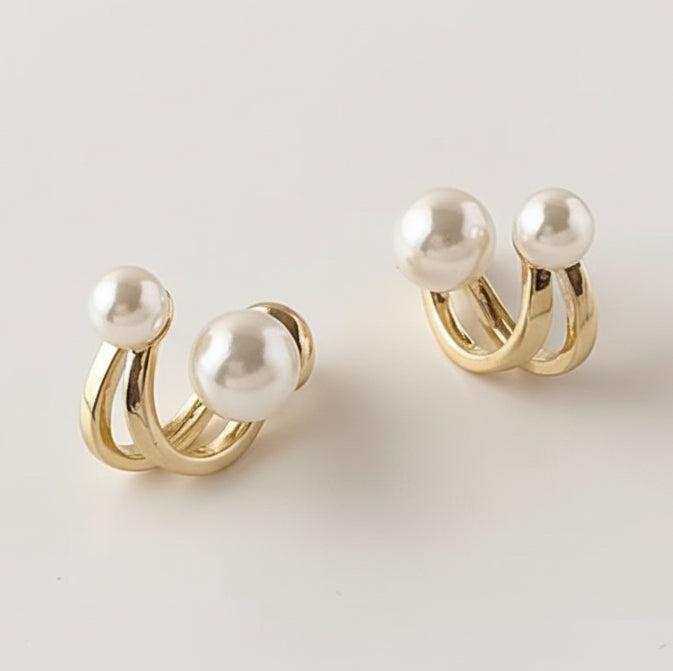 Jazz And Sizzle Gold Plated Double Pearl Stud Earrings