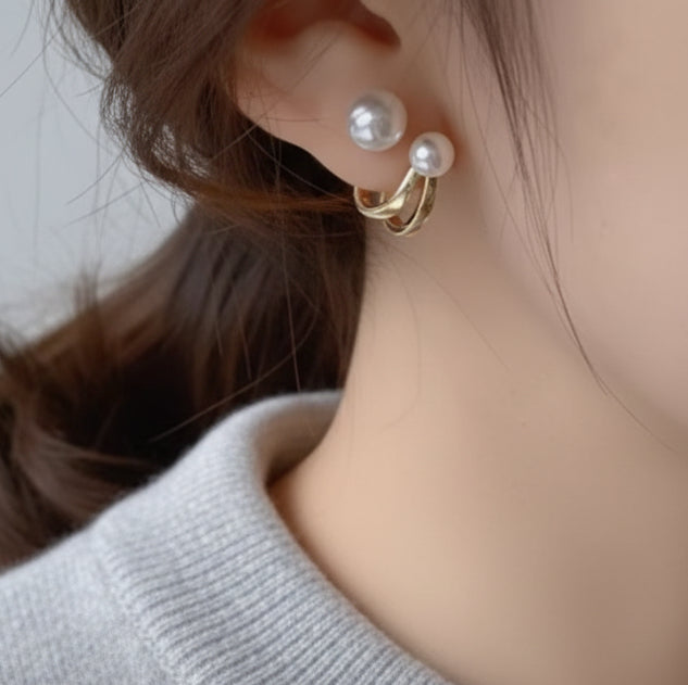 Jazz And Sizzle Gold Plated Double Pearl Stud Earrings