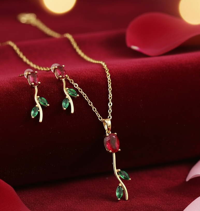 Jazz And Sizzle Gold Plated Stone & Zirconia Studded Trending Tulip Jewellery Set