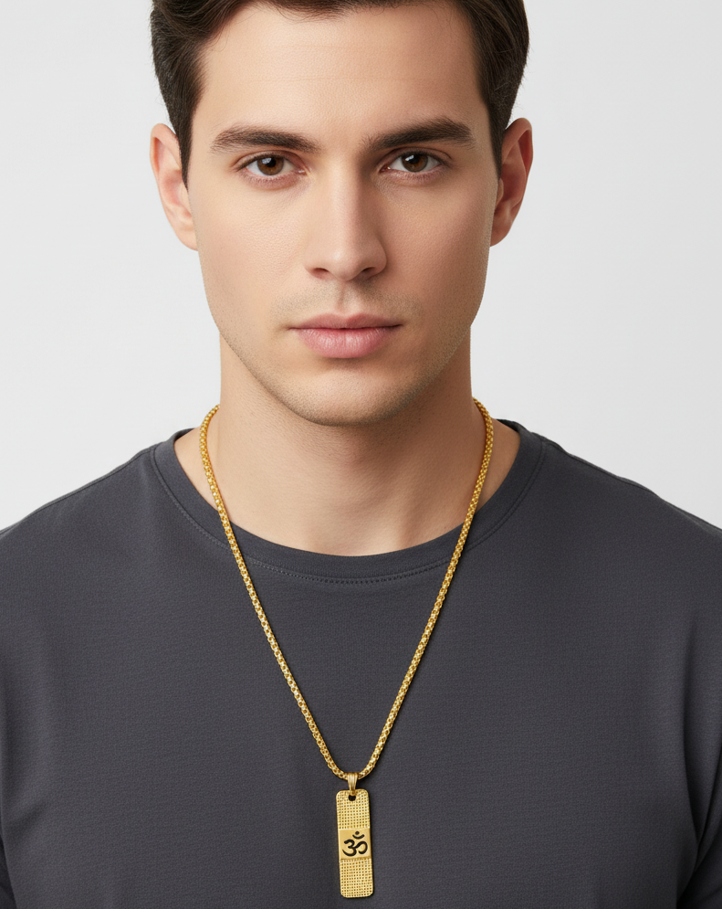 Jazz And Sizzle Spiritual Unisex Gold-Plated Om Pendant With Box Chain
