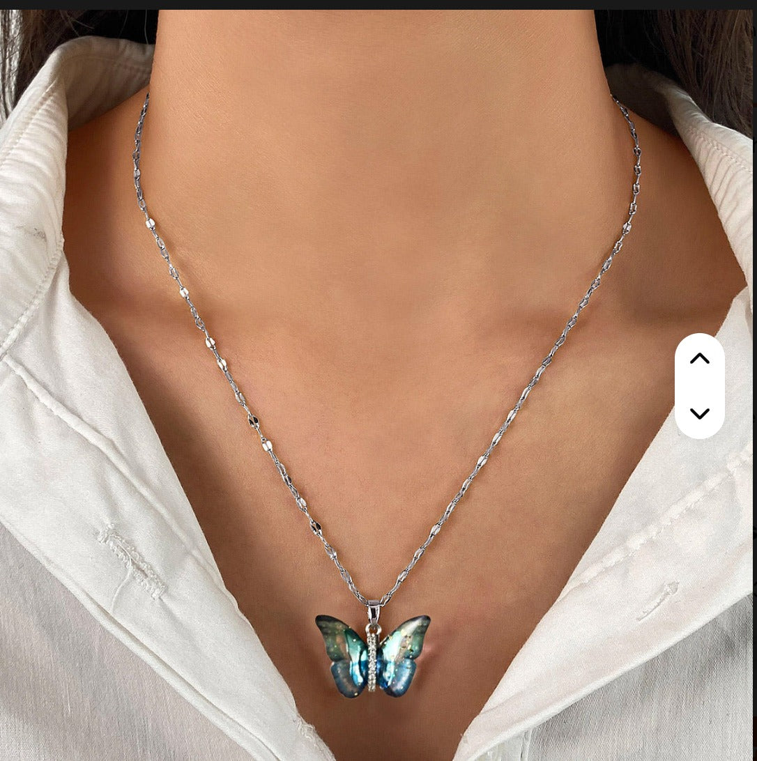 Jazz And Sizzle Silver Tone Aqua Blue Butterfly Pendent Chain for Women