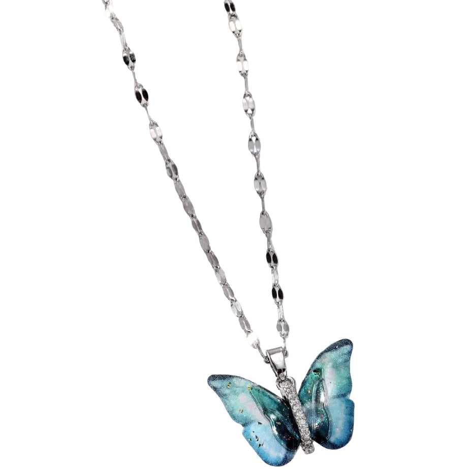 Jazz And Sizzle Silver Tone Aqua Blue Butterfly Pendent Chain for Women