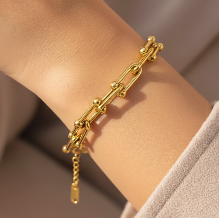 Trendy Gold Link Chain Bracelet for Women – Stainless Steel Anti-Tarnish Adjustable Bracelet