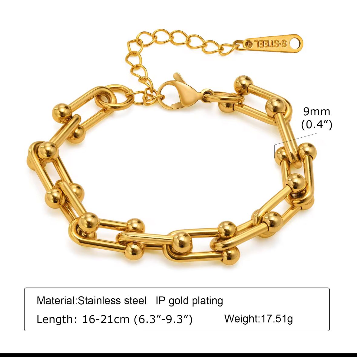 Trendy Gold Link Chain Bracelet for Women – Stainless Steel Anti-Tarnish Adjustable Bracelet