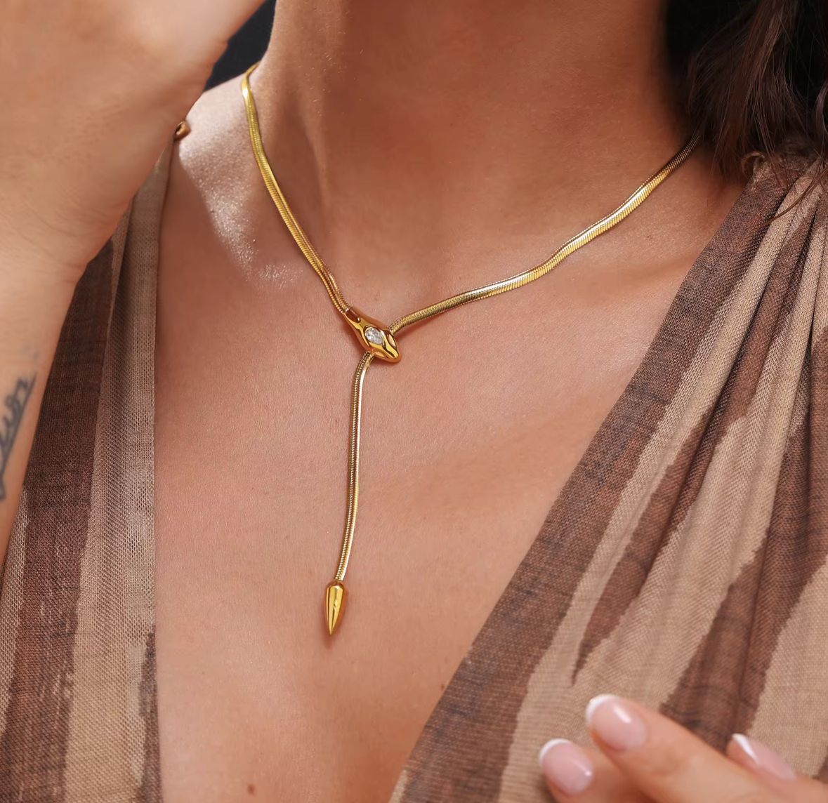 Elegant Gold Y-Shape Necklace for Women – Stainless Steel Anti-Tarnish Adjustable Chain