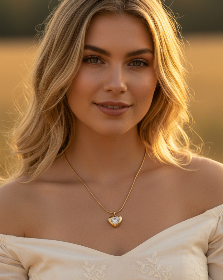 Jazz And Sizzle 18 k Gold Plated Heart Shaped Shaped AD stone studded Pendent Chain