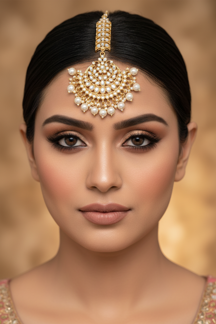 Aatmana By Jazz And Sizzle Gold-Plated White Kundan-Studded Handcrafted Chandbali Maang Tika