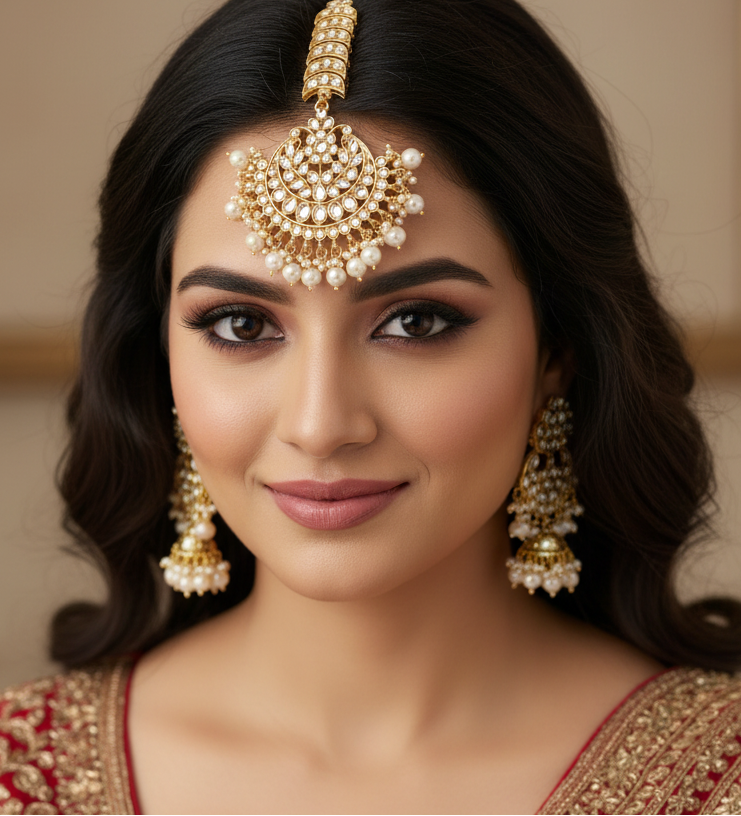 Aatmana By Jazz And Sizzle Gold-Plated White Kundan-Studded Handcrafted Chandbali Maang Tika