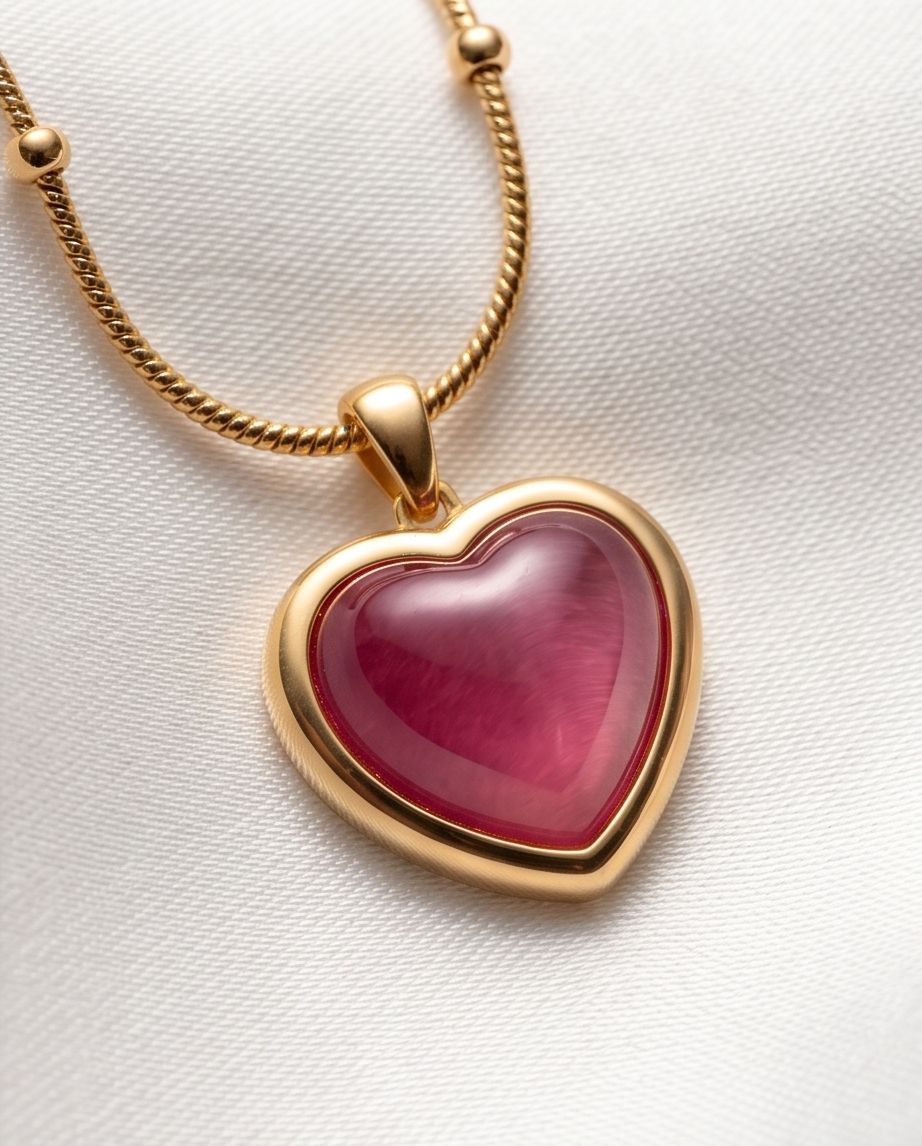 Jazz And Sizzle Pink Aura Heart Pendant Chain | Anti Tarnish
