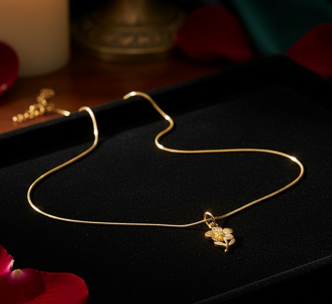 Jazz And Sizzle Golden Petal Minimal Chain | Anti Tarnish
