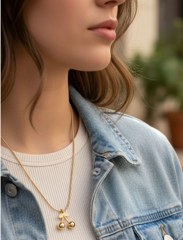 Jazz And Sizzle Gold Plated Sweet Cherry Gold Necklace