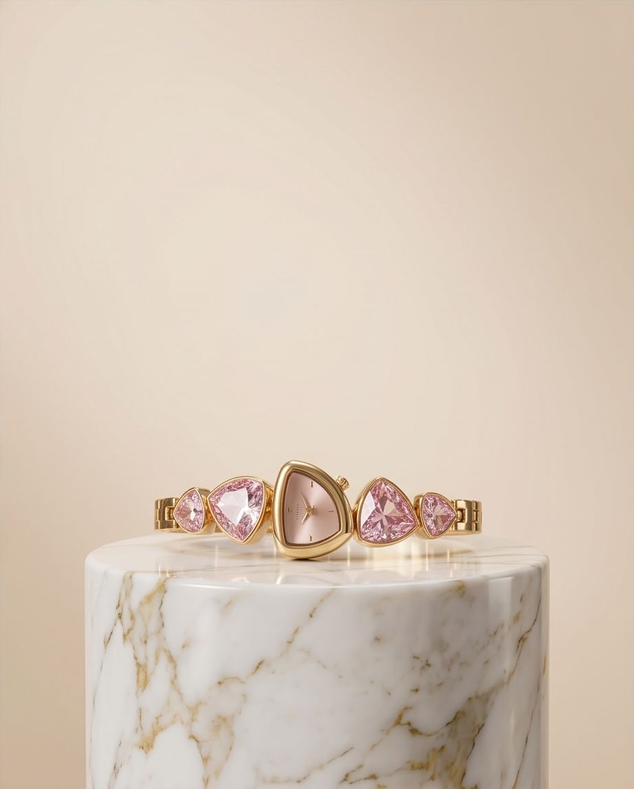 Rosé Crystal Triangle Dial Watch