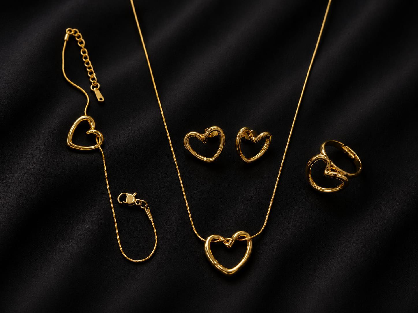 Anti Tarnish Gold Heart Jewelry Set for Women | Necklace, Earrings, Bracelet & Ring