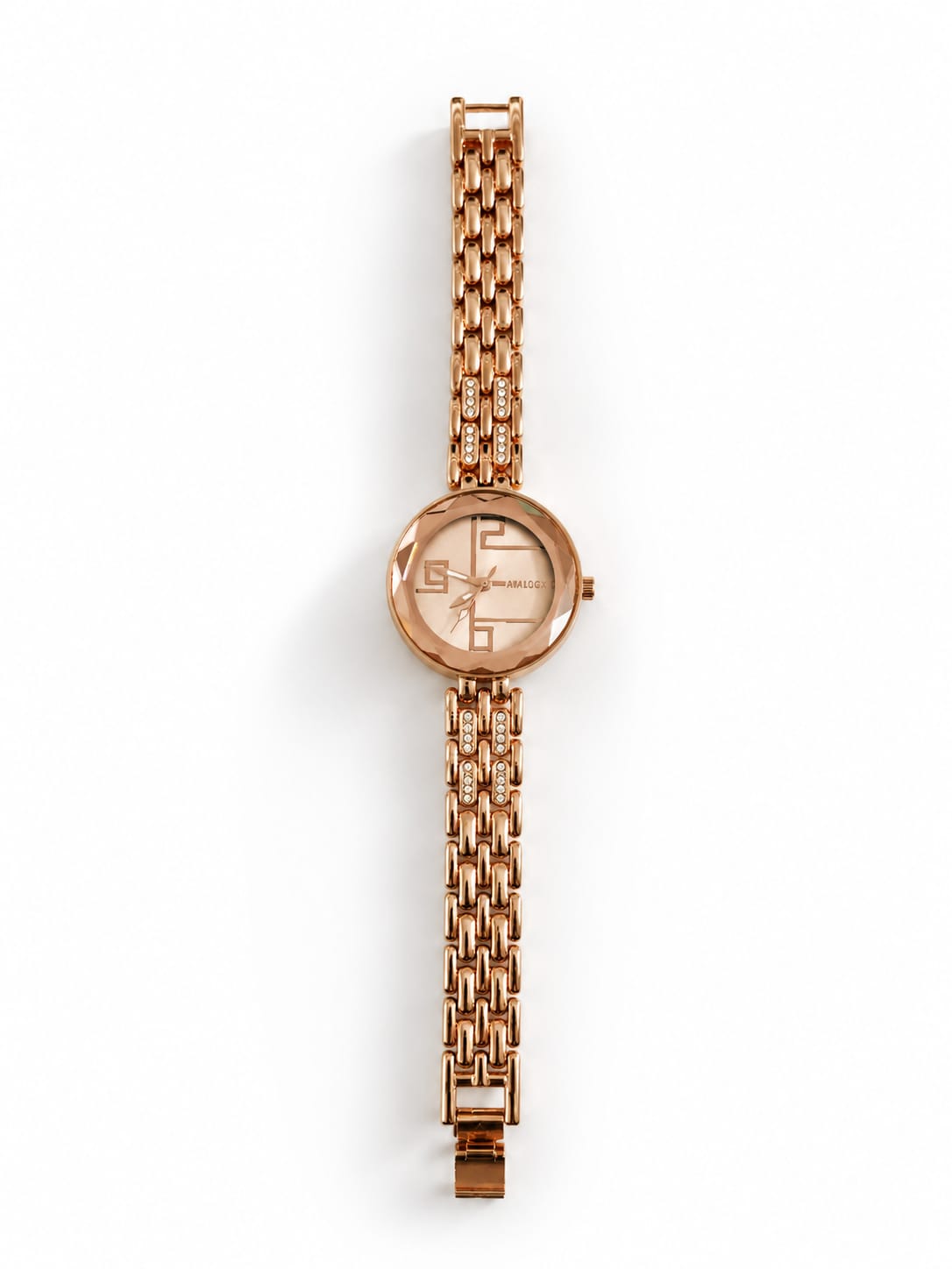 Rose Gold Crystal Analog Bracelet Watch for Women