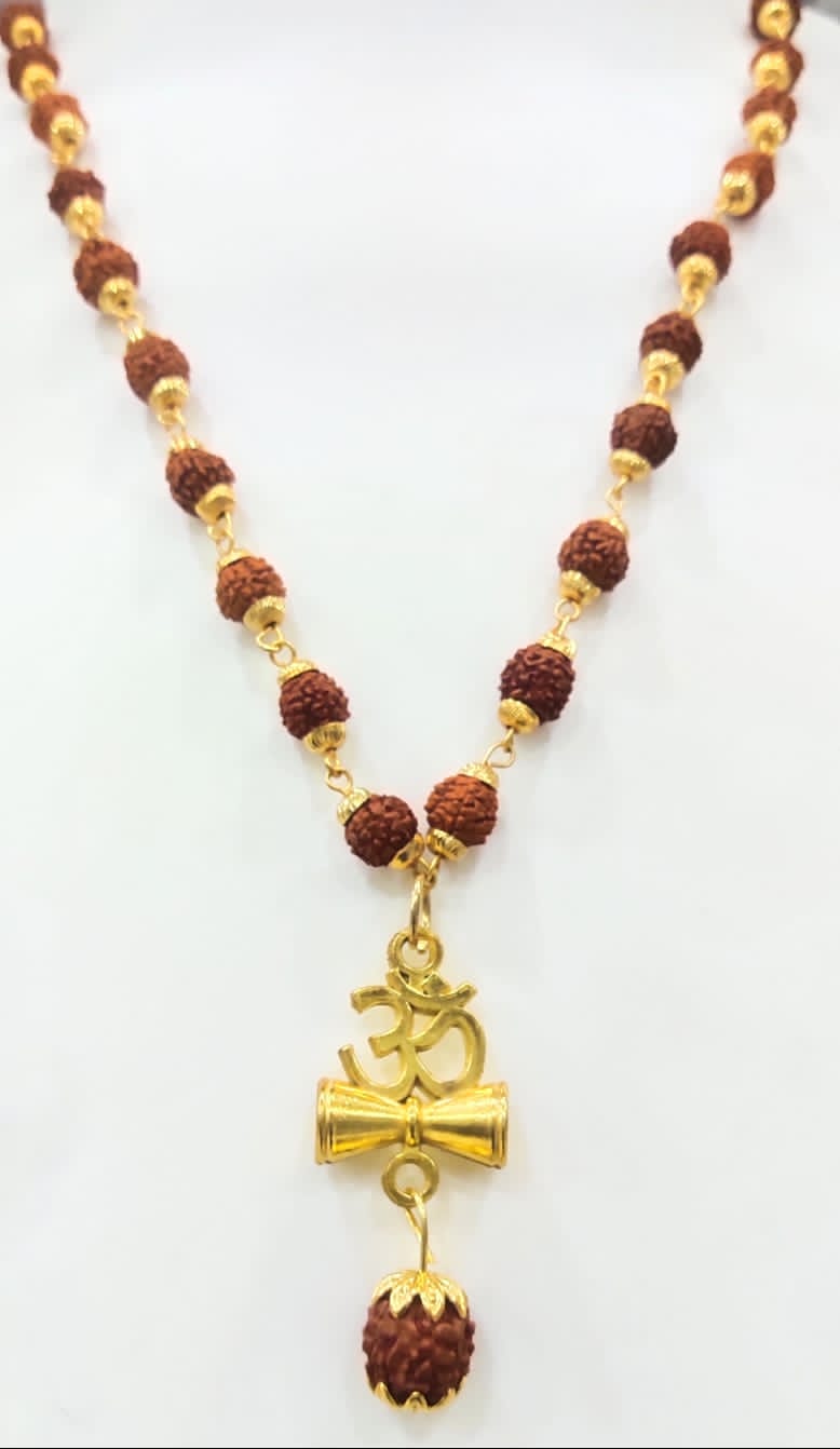 Om Damru Rudraksha Beaded Spiritual Pendant Necklace for Men-JS-SNC-002