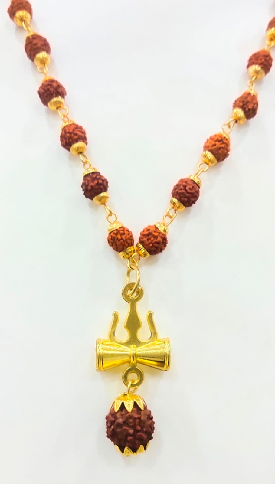 Rudraksha Trishul Damru Gold-Plated Spiritual Pendant Necklace for Men-JS-SNC-003