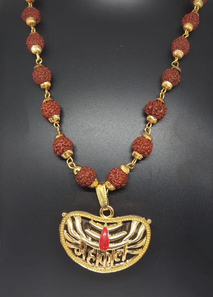 Mahakal Rudraksha Gold-Plated Spiritual Pendant Necklace for Men-JS-SNC-006