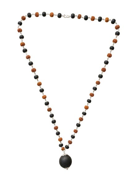 Rudraksha & Black Beaded Spiritual Mala Necklace for Men-JS-SNC-020
