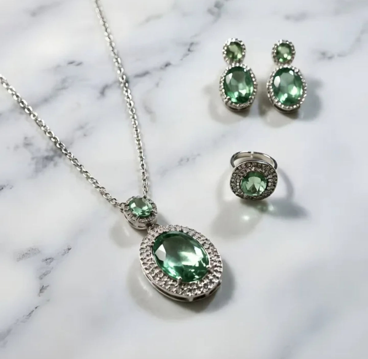 Emerald Green American Diamond Jewellery Set-WJ-JS26-NL0185