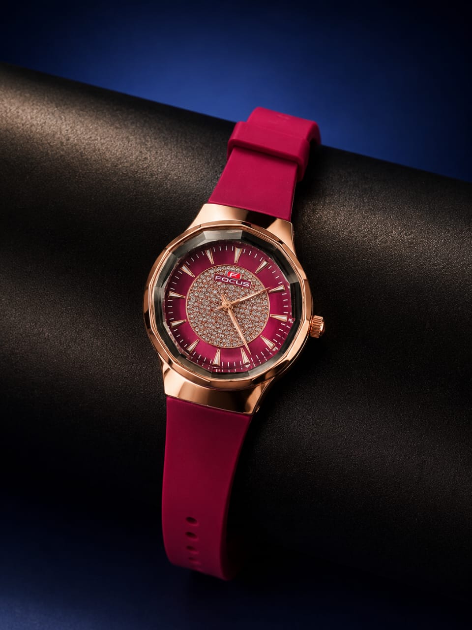 Women Red Crystalline Charm Diamond Ring Dial Premium & Luxurious Silicone Strap Analog Watch for Women
