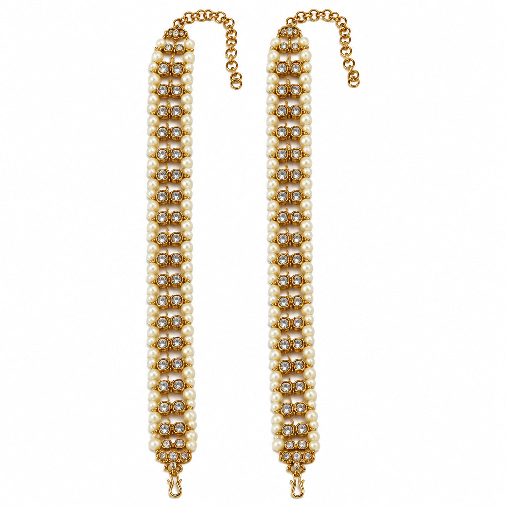 Aatmana Set Of 2 Gold Plated Kundan Studded & Crystal Beaded Anklets