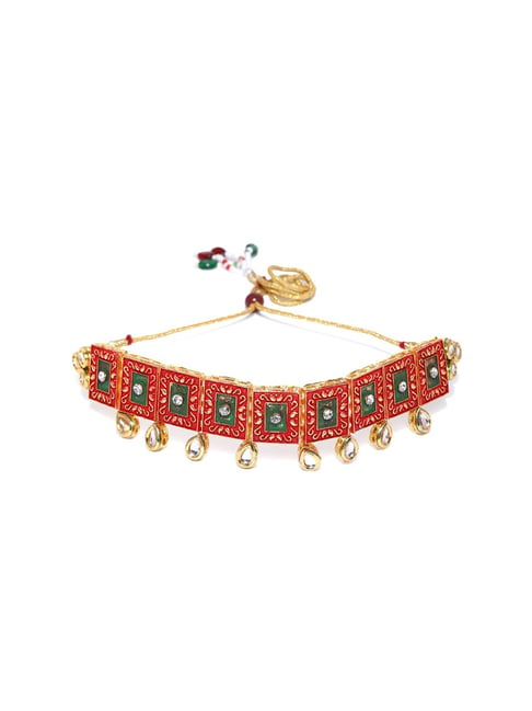 Gold-Plated Kundan-Studded & Beaded Meenakari Jewellery Set