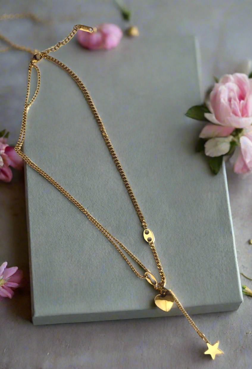 Jazz And Sizzle Gold Plated Heart Shaped Stainless Steel Pendent Chain for Valentines Gift