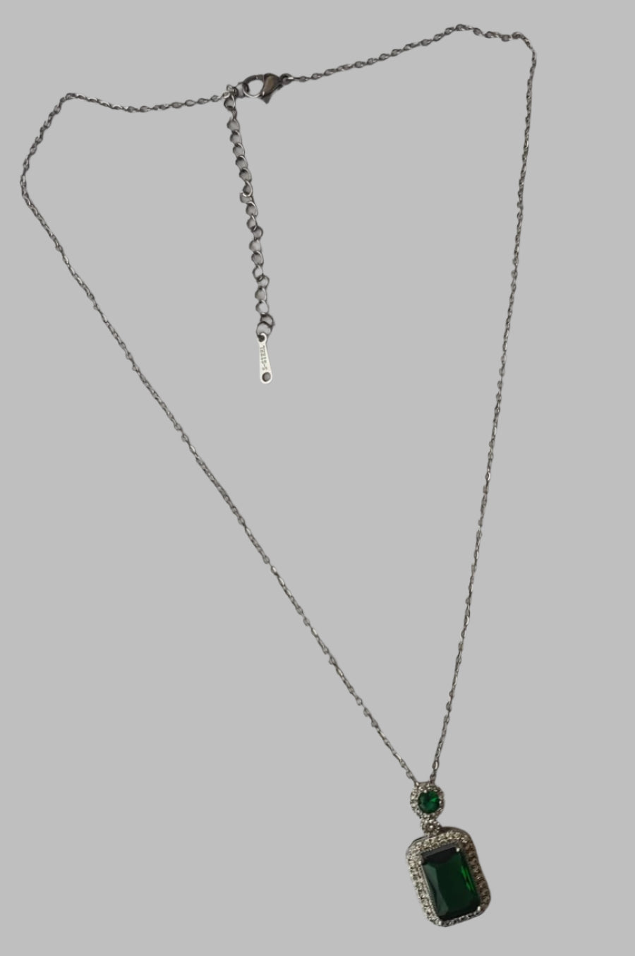 Jazz And Sizzle Silver Plated Emarald Stone with Cubic Zirconia Interlocked Pendant Chain Necklace for Valentines Gift
