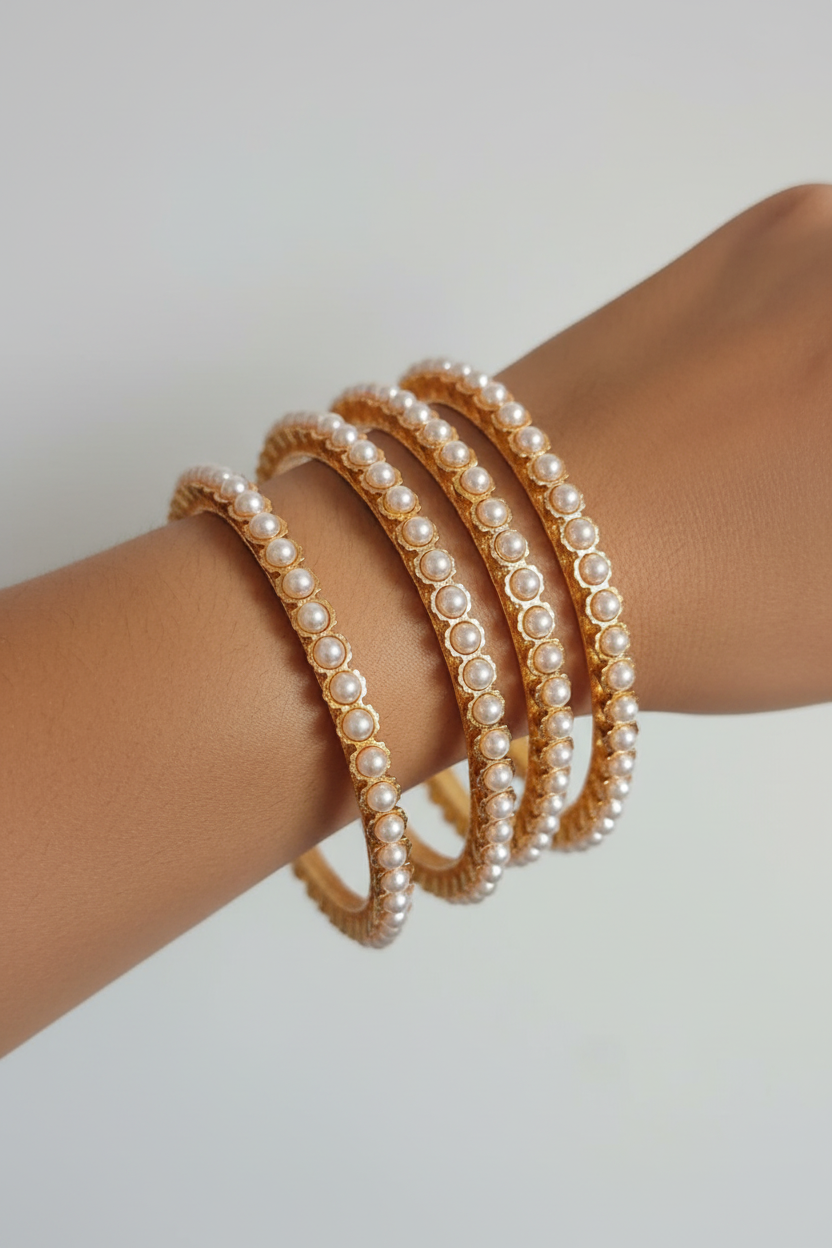 Jazz And Sizzle Set Of 4 Pearl Studded Bangles