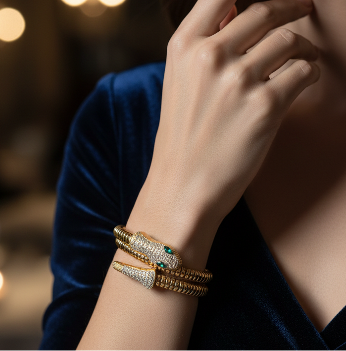 Luxury Snake Wrap Bracelet for Women – Gold Finish Stainless Steel Anti-Tarnish Adjustable Bracelet