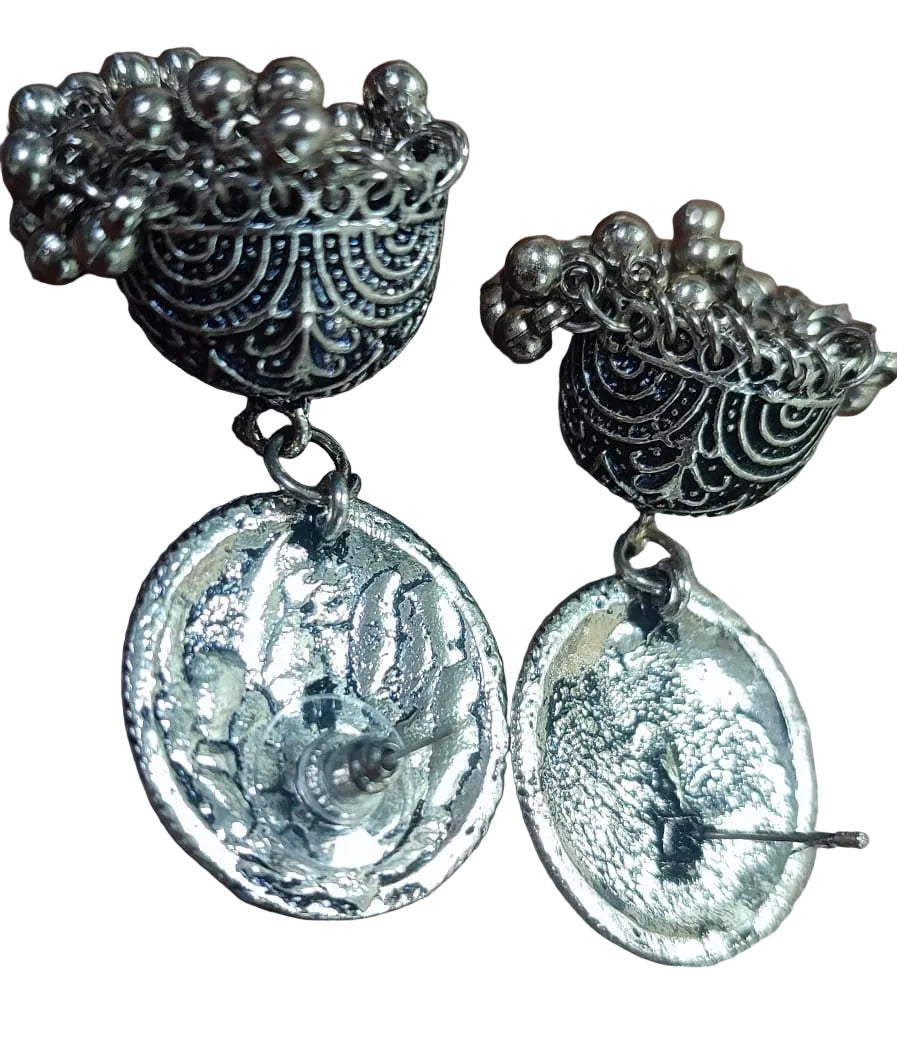 Jazz and Sizzle Silver Plated Oxidised "MAA" Everyday Jhumka Earrings