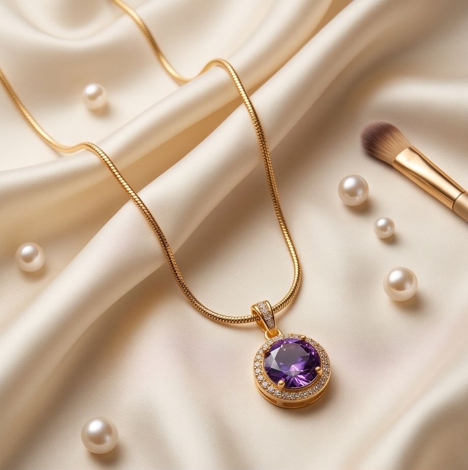 Women's Gold-Plated Purple Crystal Pendant Necklace-WJ-JS26-NL0176