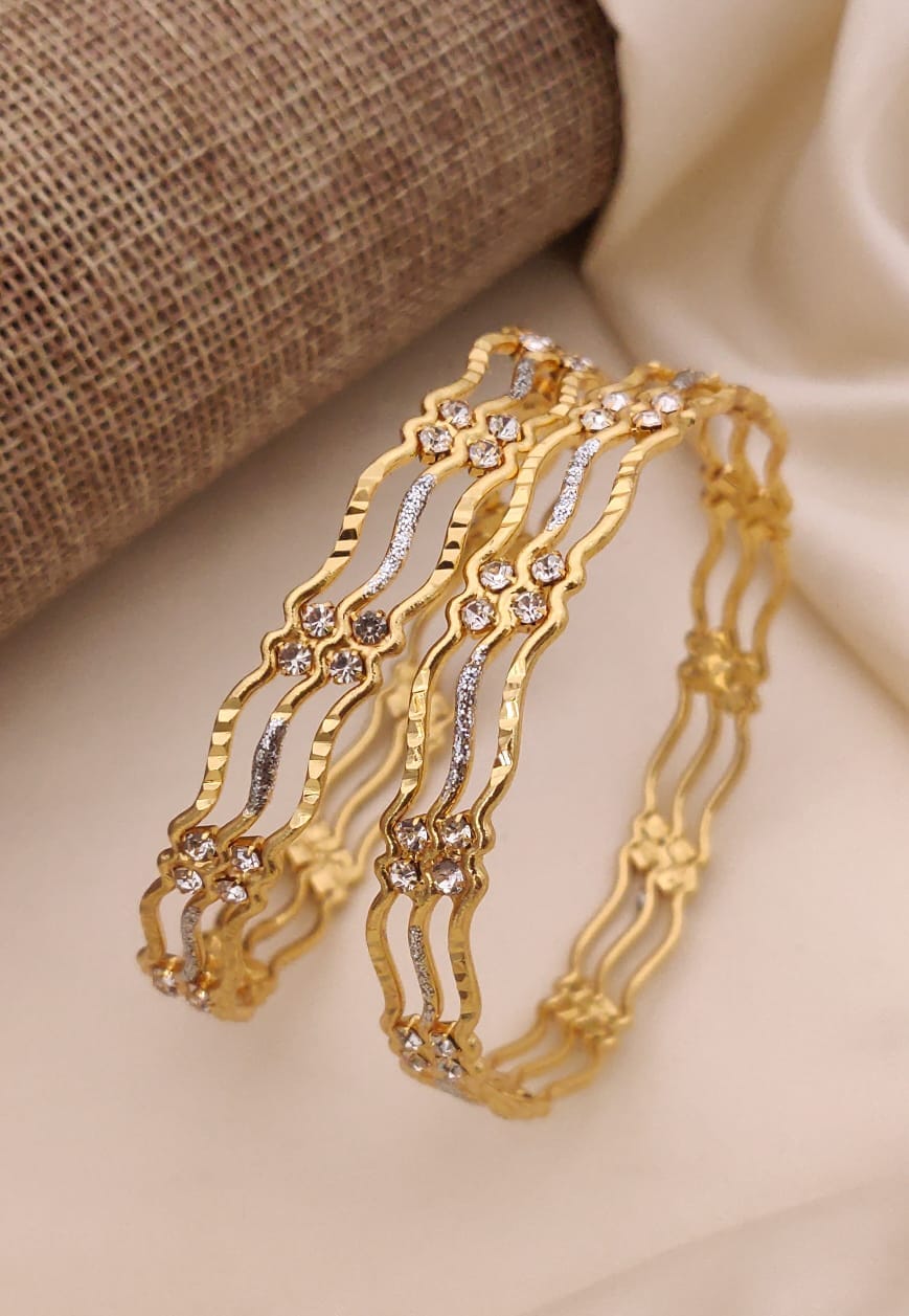 Gold-Plated Crystal Studded Wavy Bangles Set for Women