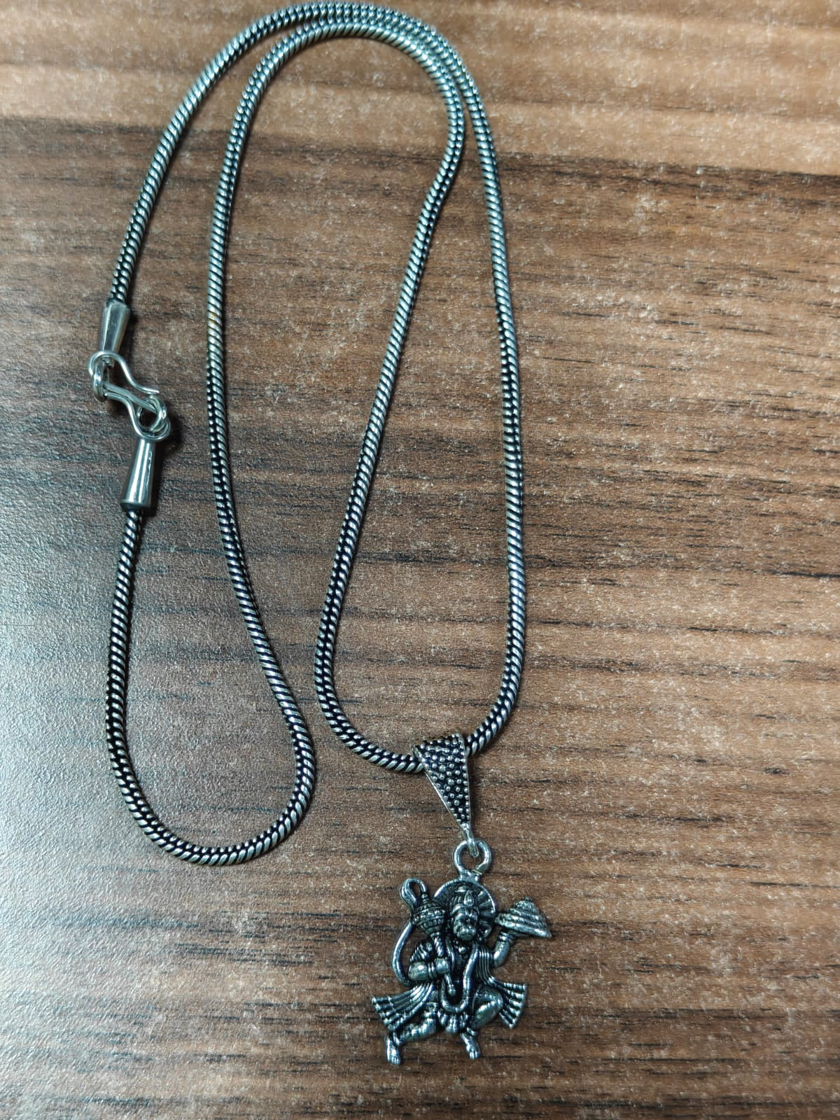 Antique Silver-Toned Brass Lord Hanuman Pendant ChainJS-SNL-022
