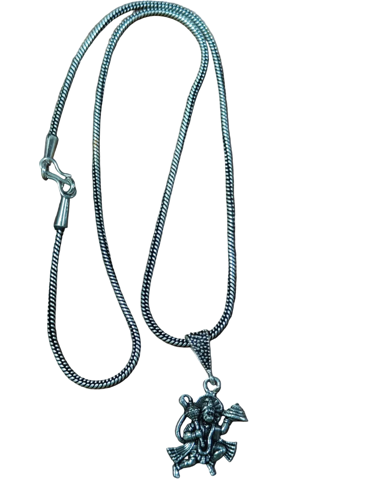 Antique Silver-Toned Brass Lord Hanuman Pendant ChainJS-SNL-022
