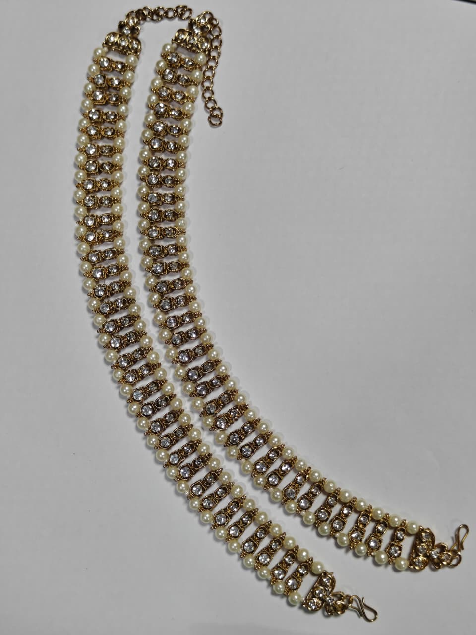 Aatmana Set Of 2 Gold Plated Kundan Studded & Crystal Beaded Anklets