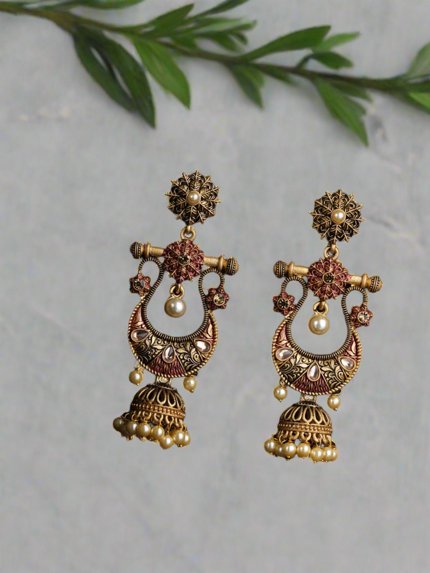 Jazz And Sizzle Kundan Studded Meenakari Jhumka Earring