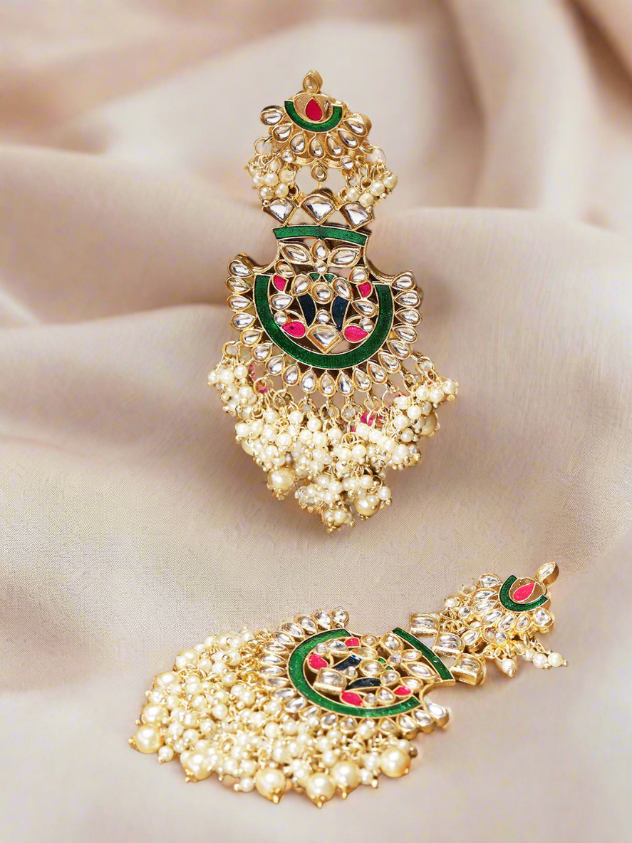 Jazz And Sizzle Gold Plated Kundan Studded Off-White Beaded Multicolor Drop Earrings