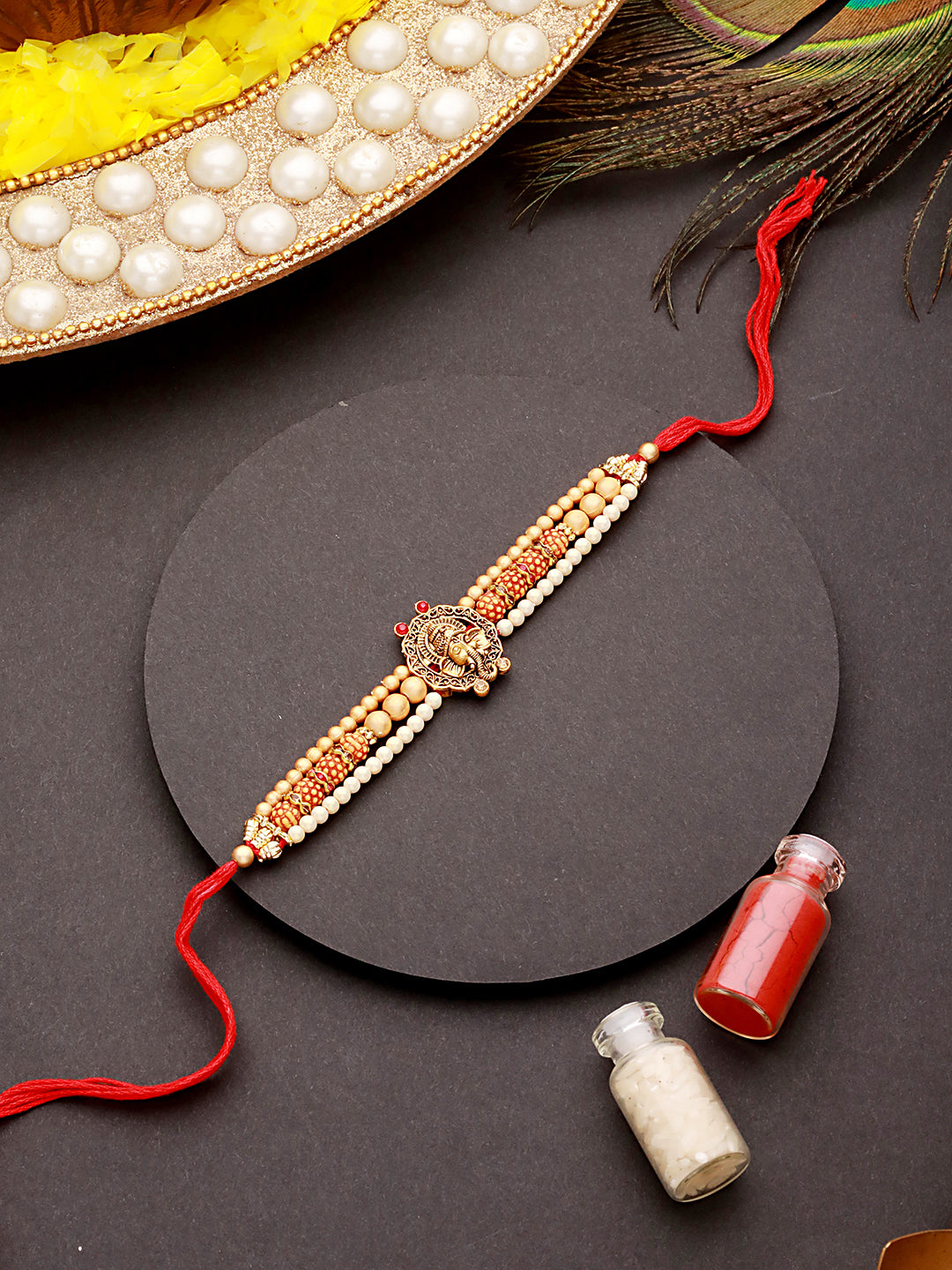 Jazz And Sizzle Men Ganpati Religious Rudraksh Rakhi With Roli Chawal