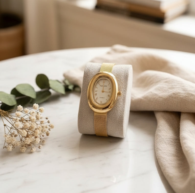 Jazz And Sizzle Gold Stylish Roman Number Dial, Quartz Movement, Waterproof, Luxury Metal Bezel (Copy)