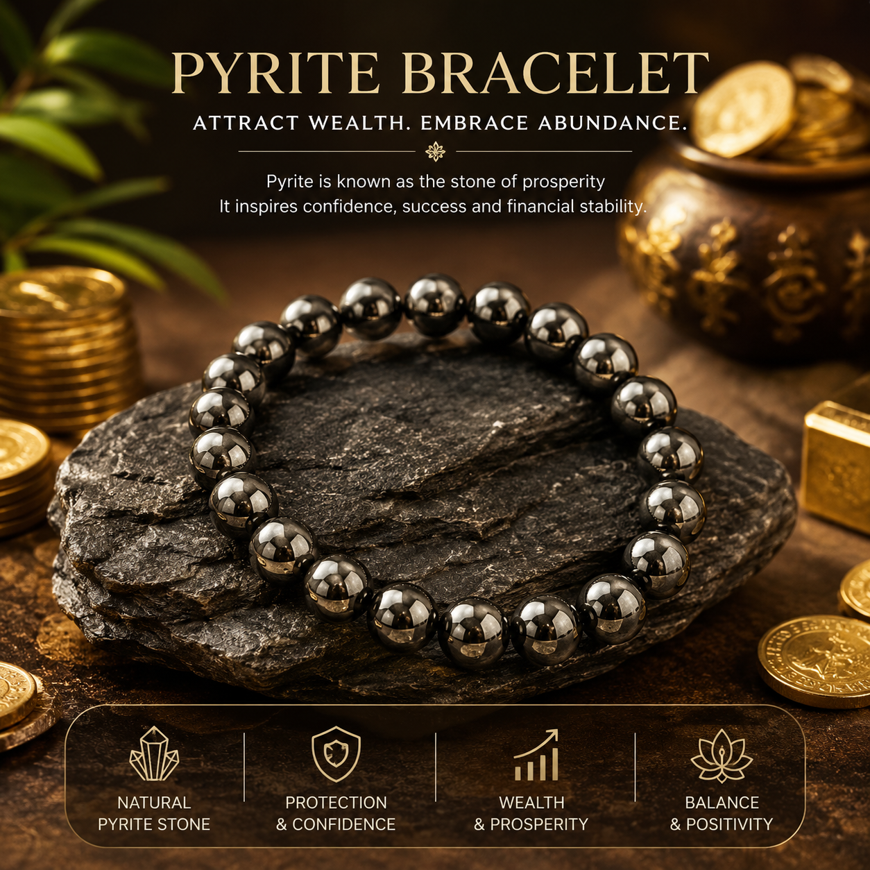 Natural Pyrite Beaded Bracelet for Men & Women-JS-SBR-028