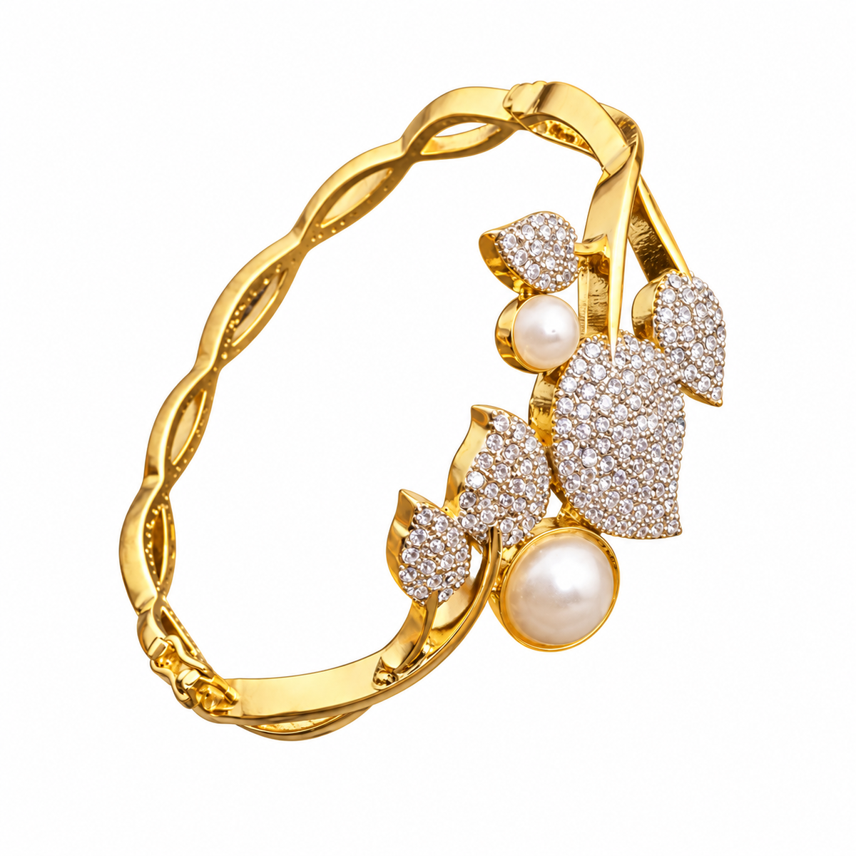 American Diamond Studded Floral Leaf Design with Pearl Accents | Party & Festive Jewellery - WJ-JS26-BR0061