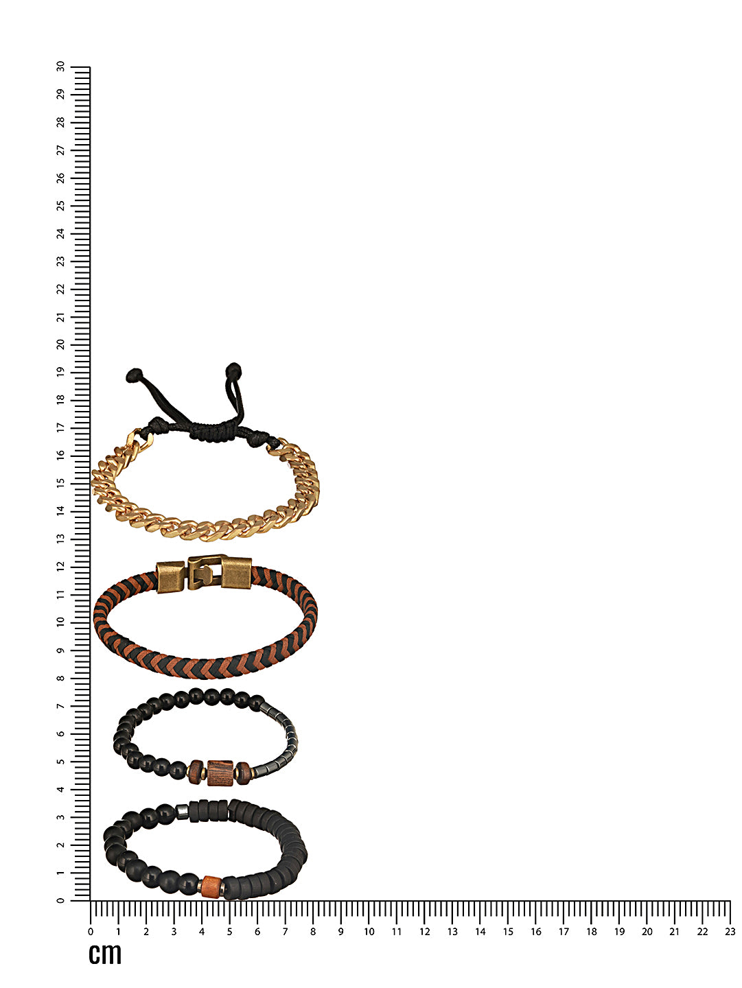 Jazz And Sizzle Men Set of 4 Black Beaded Elasticated & Brown Leather Bracelet with Chain Bracelet